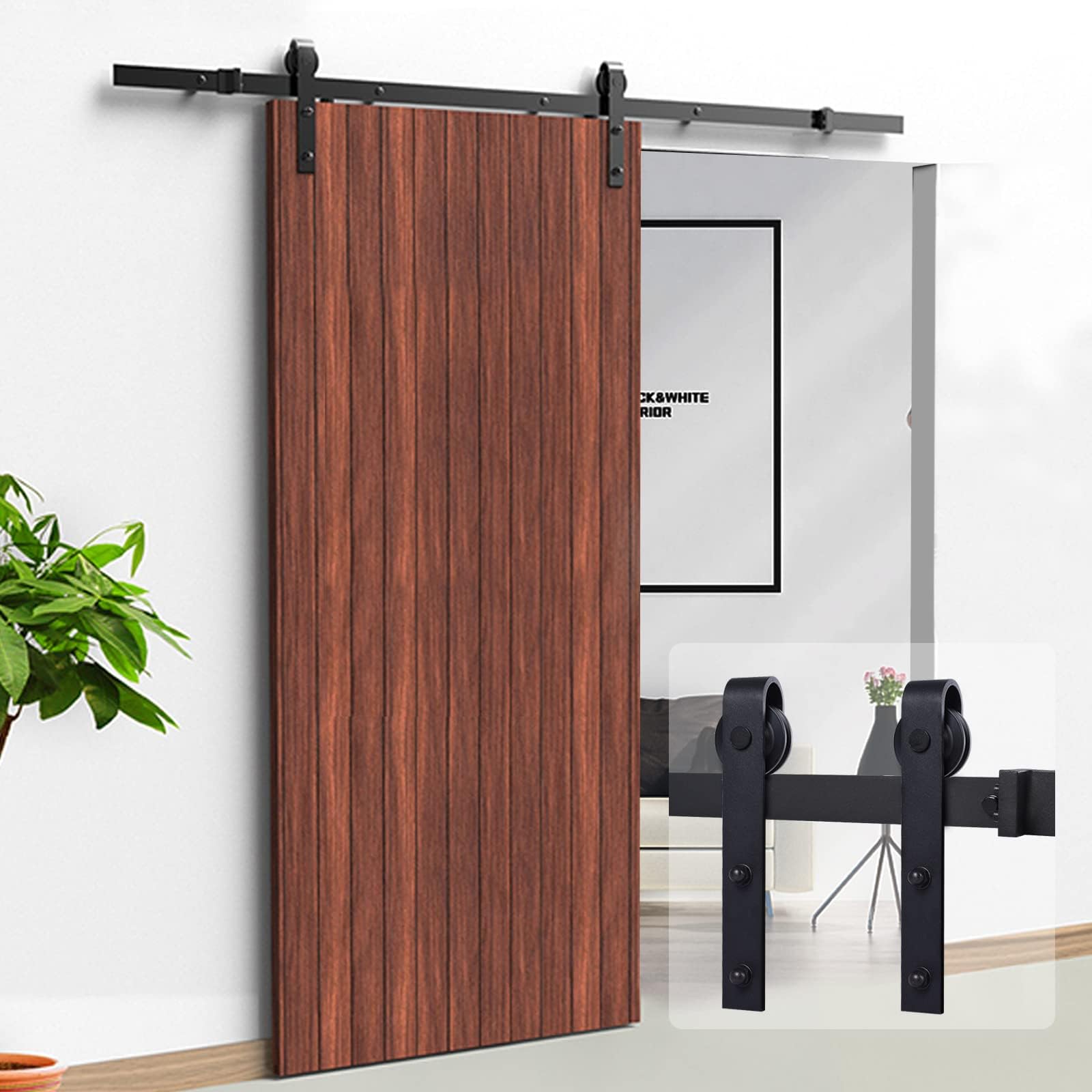 Miibox YSSOA 8ft, Fit 40" Wide Door Panel (I Shape Hanger) Sliding Barn Roller Hardware Kit,Smoothly and Quietly, Easy to Install,Black, 8 ft