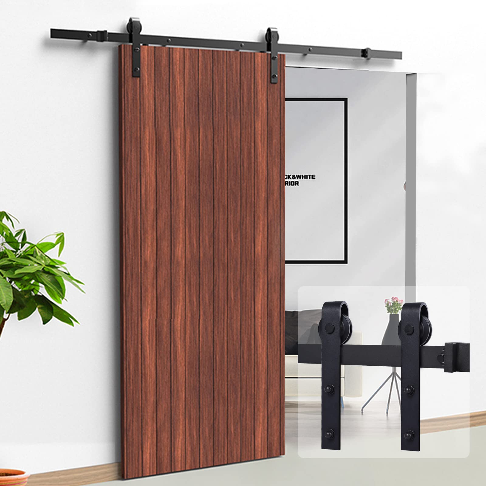 Miibox YSSOA 8ft, Fit 40" Wide Door Panel (I Shape Hanger) Sliding Barn Roller Hardware Kit,Smoothly and Quietly, Easy to Install,Black, 8 ft