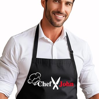 Custom Chef Apron,Personalized Name Adult Aprons,Professional Aprons with 3 Pockets for Chefs,BBQ Apron,Cooking Gift