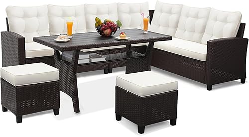 Miniatura 66 de Juego de conversación de patio de 4 piezas, sofá modular de ratán exterior, juego de muebles acolchados, sofá de mimbre ideal para jardín, porche