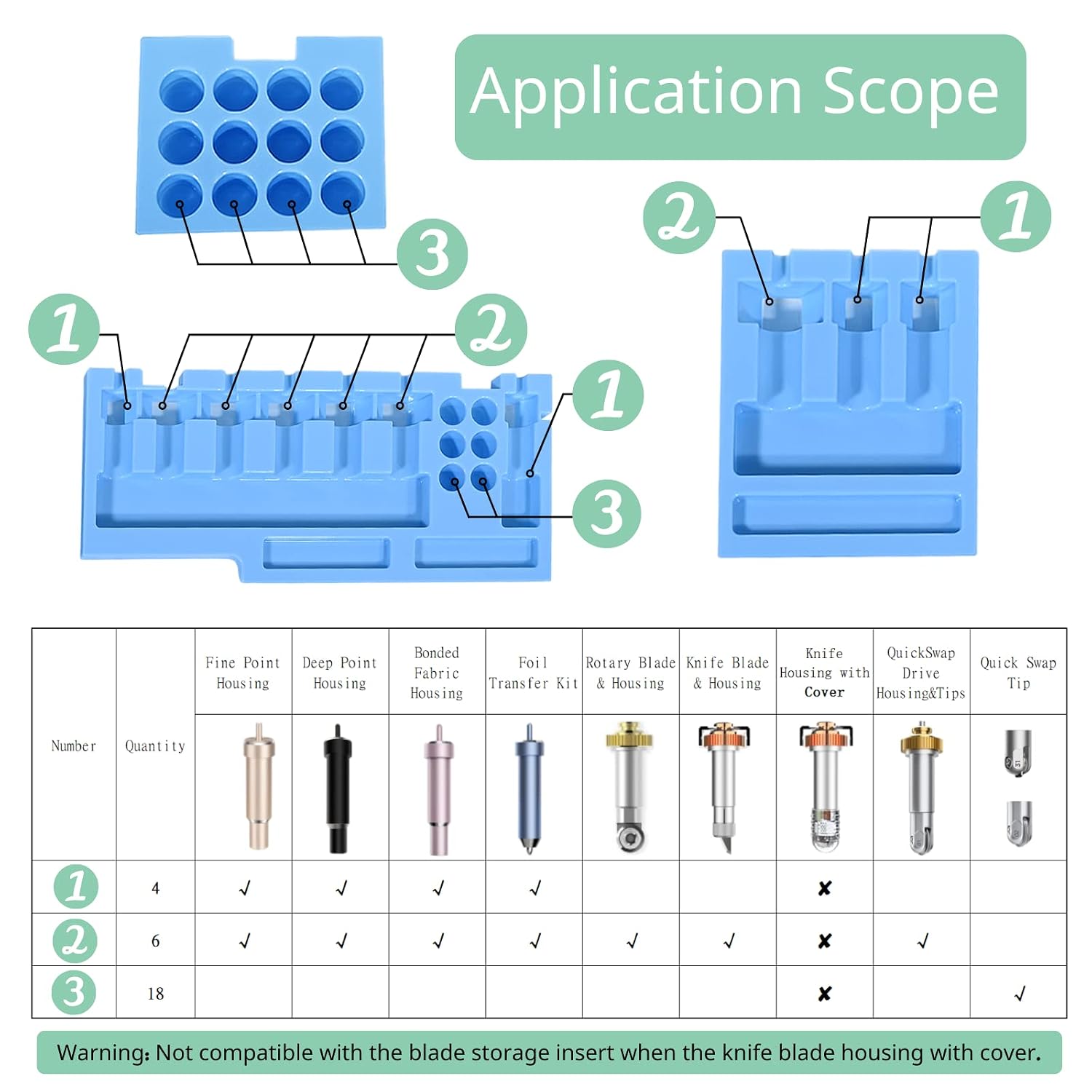 Duryeo Blade Storage Insert for Cricut Maker 3 & Maker, Blades Tray, Drawer Blade Housing and Quickswap Tip Accessories Organizer (Blue,Blades and Housing not Included)