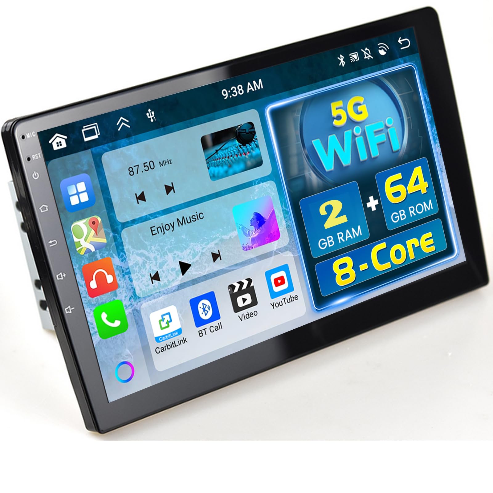 Image showing the Fuluku Android Car Radio installed in a car dashboard, displaying a GPS navigation map.