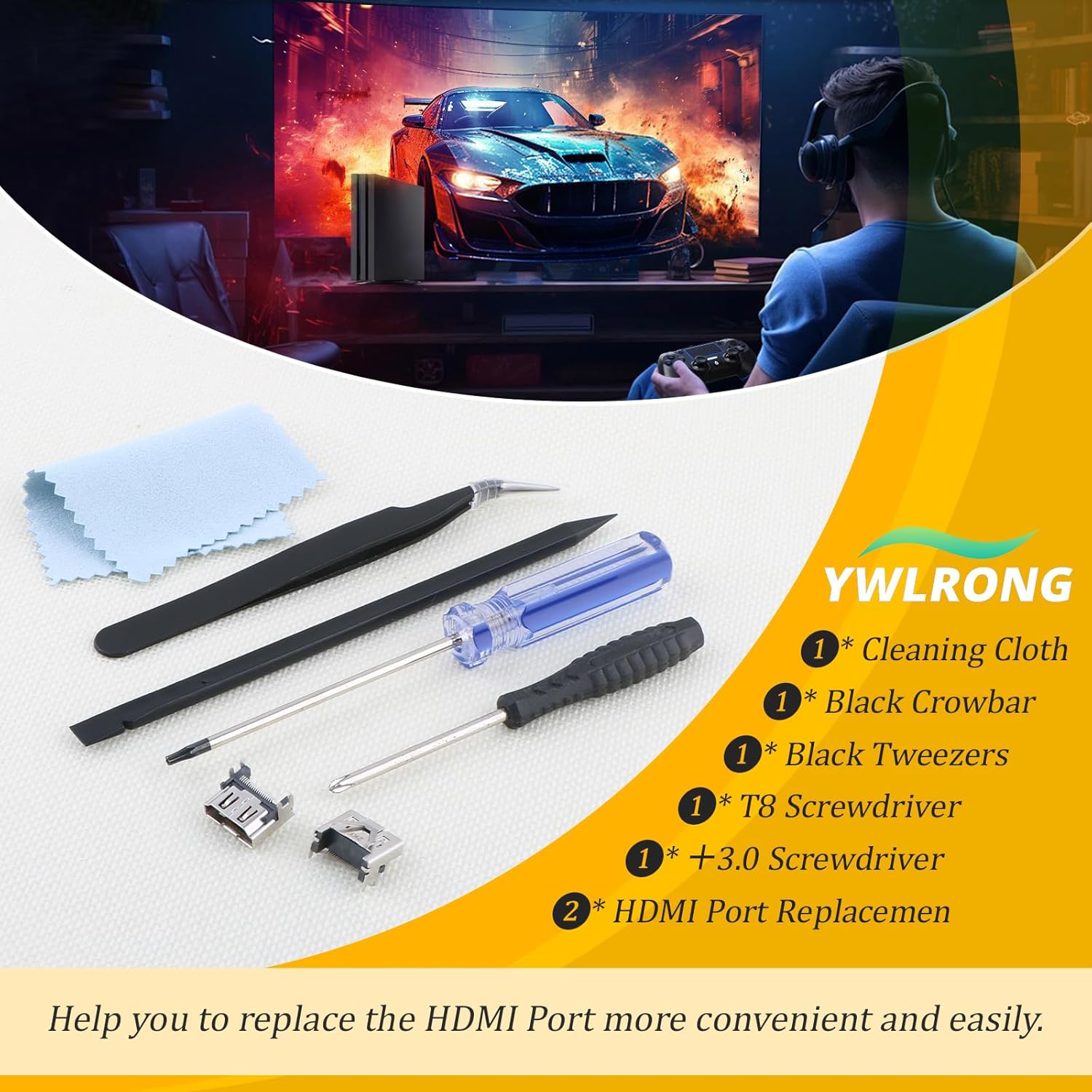 2PCS for PS4 Slim /PS4 Pro HDMI Port Replacement for Sony PlayStation 4 Slim PS4 Pro Socket Jack Interface Connector Console Accessories Parts with Repair Kit