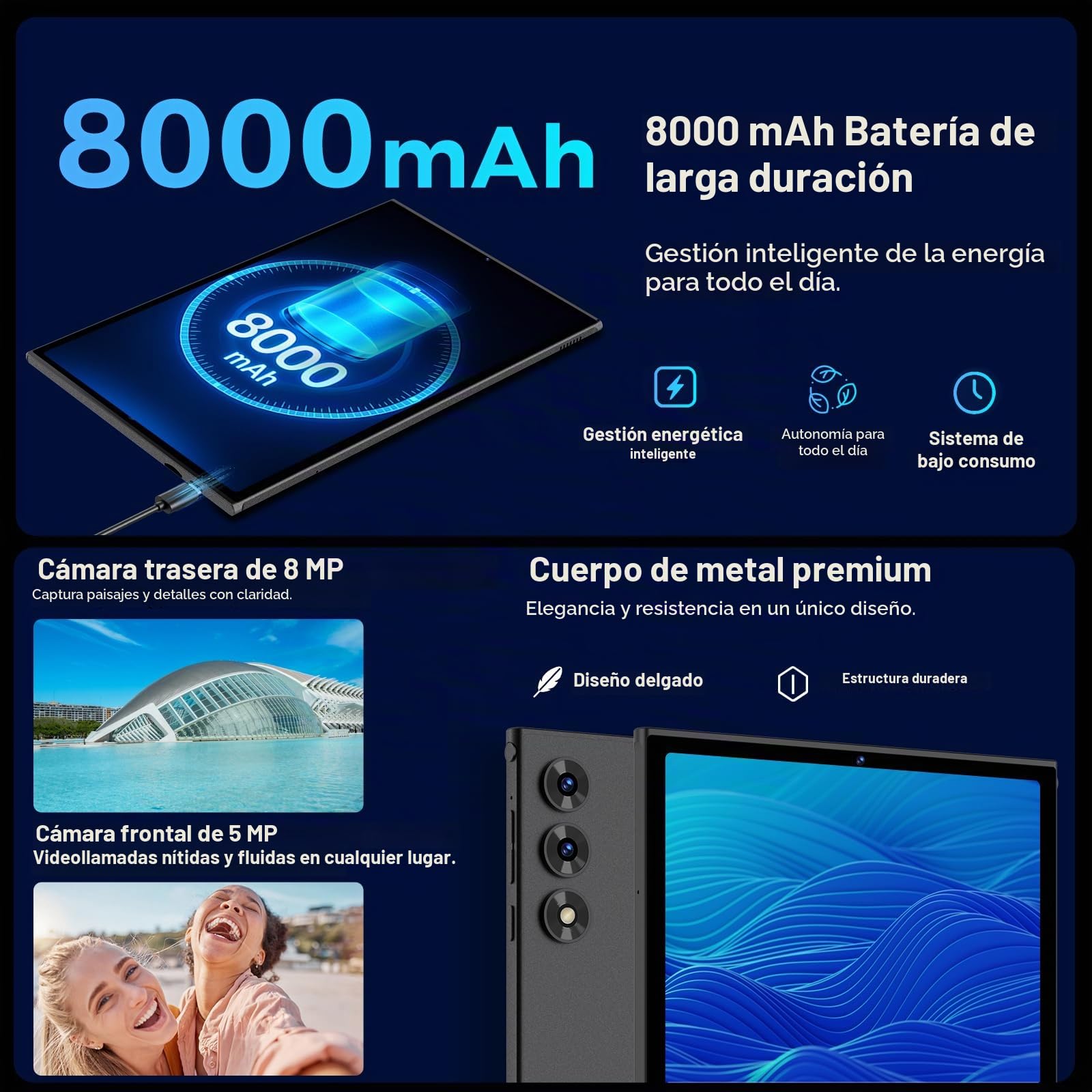 Tablet 10 Pulgadas, Teclado y Ratón, Android 15 y Gemini AI, Negro Titanio | 30GB RAM + 128GB ROM (ampliable a 2TB), WiFi 6, Widevine L1, batería 8000mAh, Octa-Core y cuerpo metálico