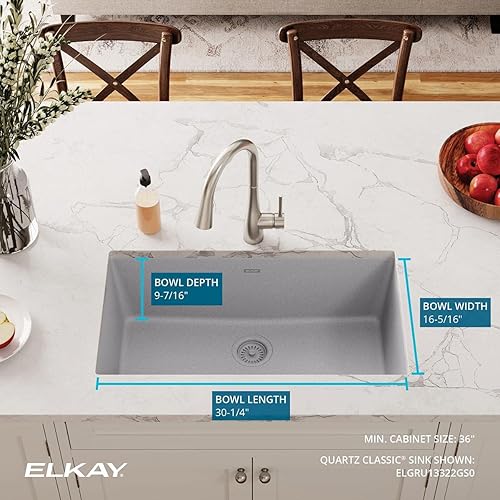 Miniatura 4 de Elkay Quartz Classic ELGRU13322GS0 Greystone - Fregadero de montaje inferior con cuenco individual