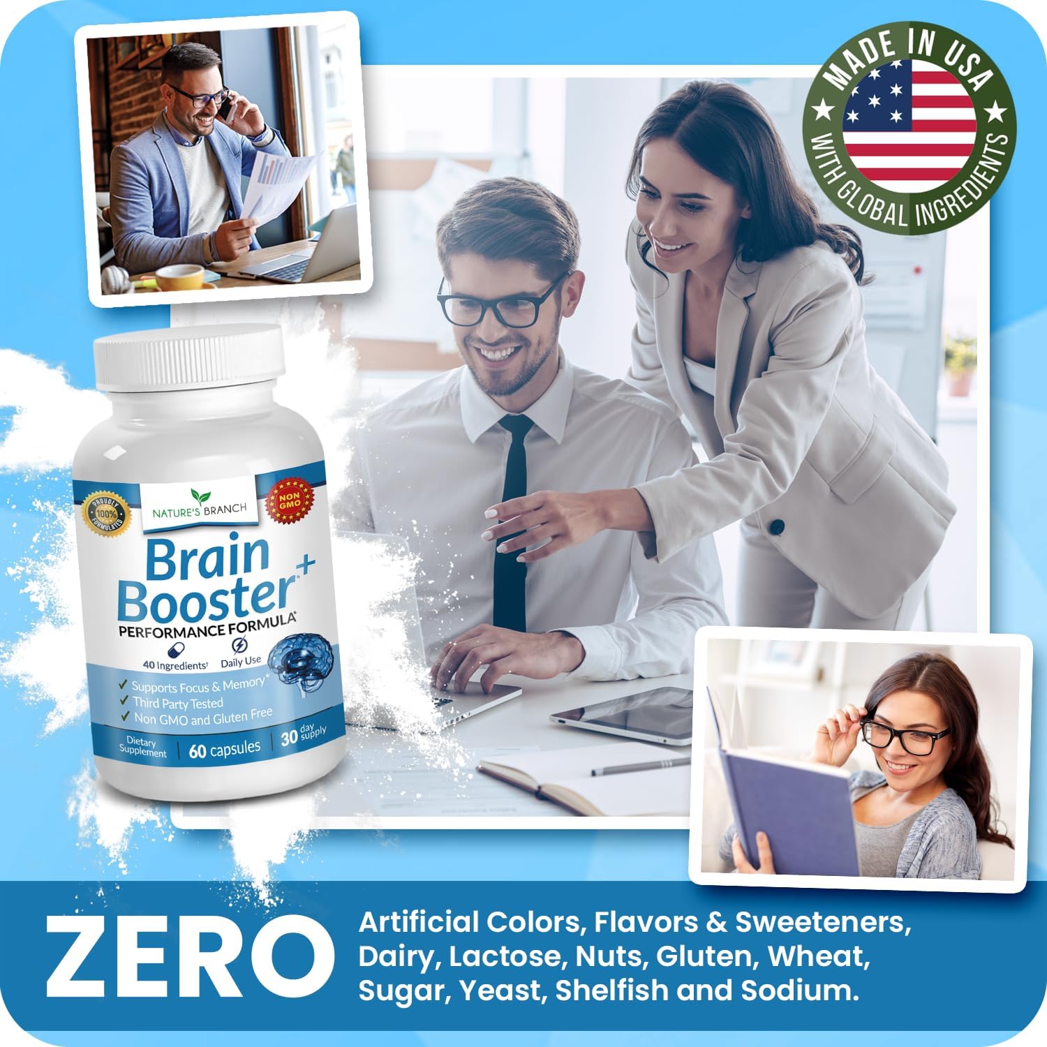 40-in-1 Brain Booster Supplement for Focus, Memory, Clarity, Energy | Advanced Vitamins Plus eBook | for Men & Women, Cognitive Function Nootropic Support with DMAE, Mind Health Formula | 60 Capsules - Image 8