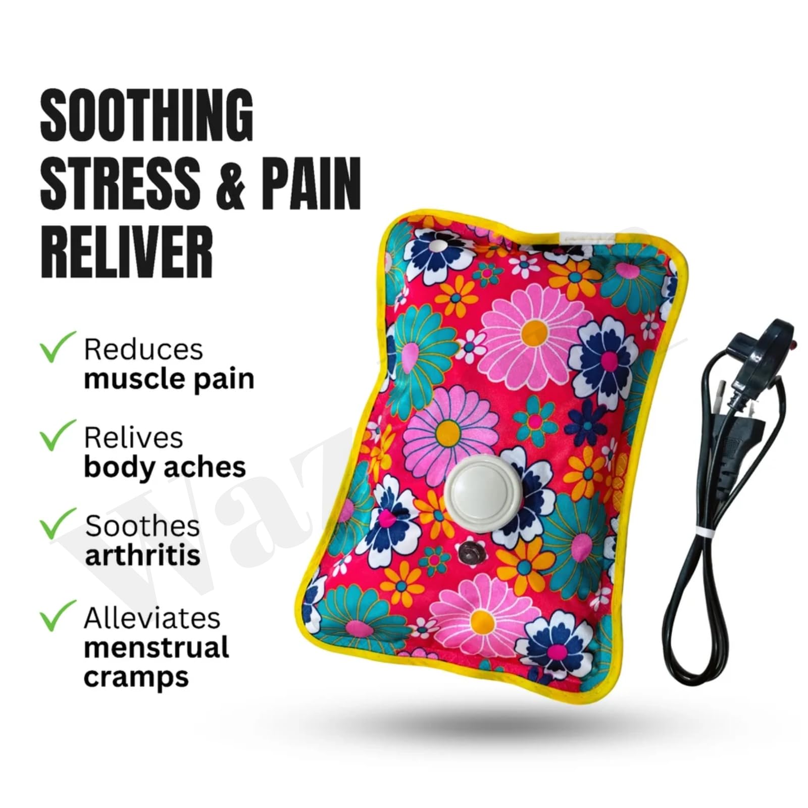 WAZDORF Regular Electric Hot Water Bag | Rechargeable Heating Gel Pad for Pain Relief | Regular Heat Pouch with Charging Cord | Heating Bag for Back, Neck, Knee & Cramps, Multicolor (Men & Women) - Image 4 thumbnail