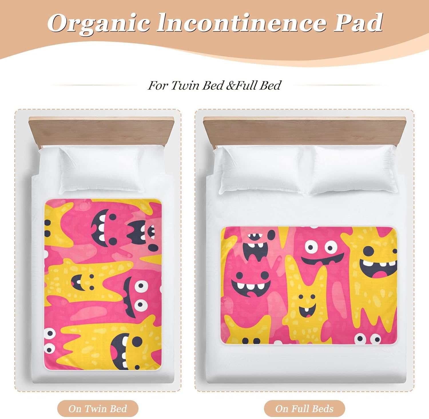 Cartoon Cute Monsters Extra Large Resuable Toddler Mattress Pads Soft Absorbent Underpads Wetting Cover Portable Incontinence Pads for Kids Adults Pets , 52" L x 34" W