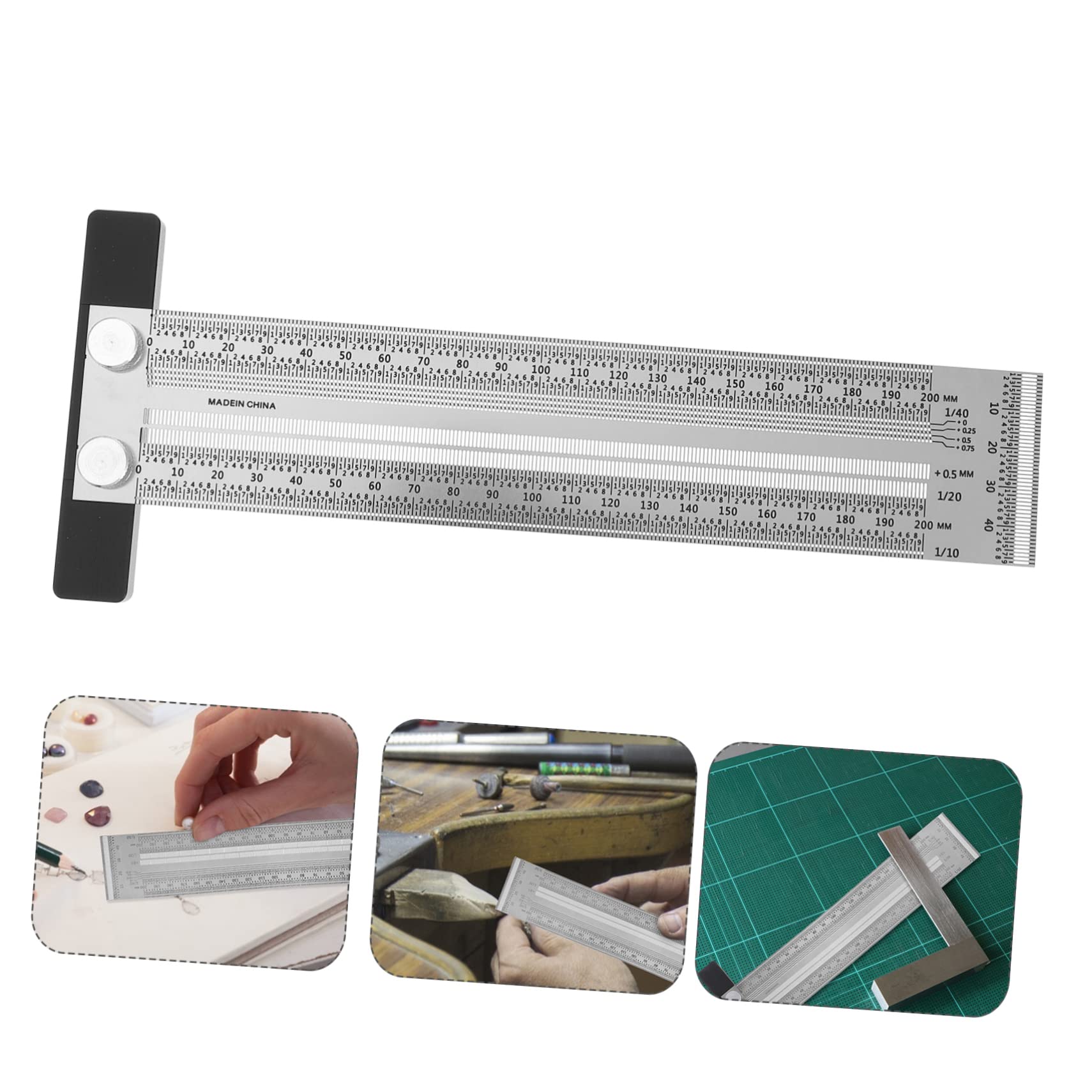 SHINEOFI 2 Piezas Regla derecho transportador con brazo carpintería carpinteros herramienta de medición gobernante de herramientas de medición Acero inoxidable Plata