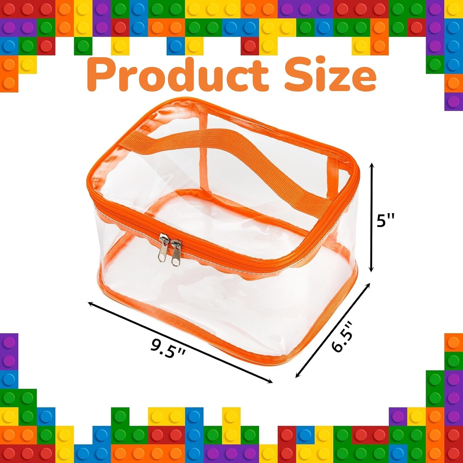 6 Pack Clear Toy Storage Bags, 9.4''L x 6.5''W x 5''H Waterproof PVC Toy Organizing Bags with Zipper, Transparent Board Game Storage Cosmetic Toiletry Travel Tote Pouch for Building Blocks