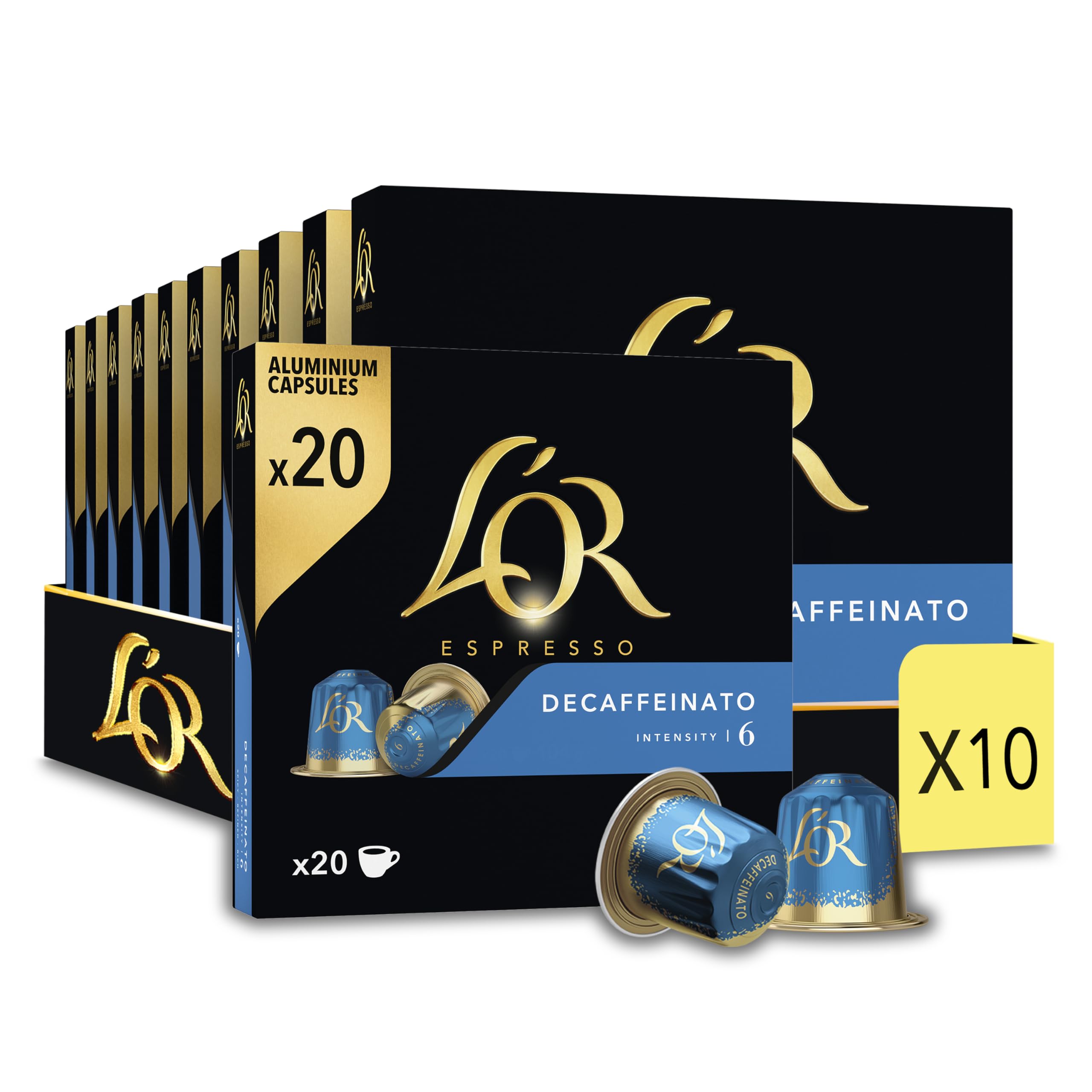 L'Or Espresso Coffee - 200 kapsułek Decaffeinato Intensywność 6 - kompatybilne z Nespresso®* (zestaw 10 x 20 sztuk)