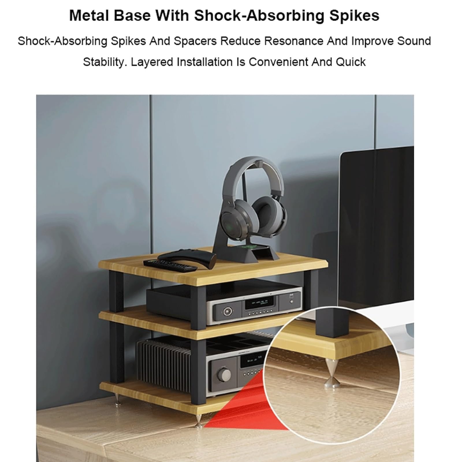 Étagère HiFi à 2 étages en bois résistant aux chocs pour matériel audio et home cinéma Solution de rangement élégante pour les amateurs de musique