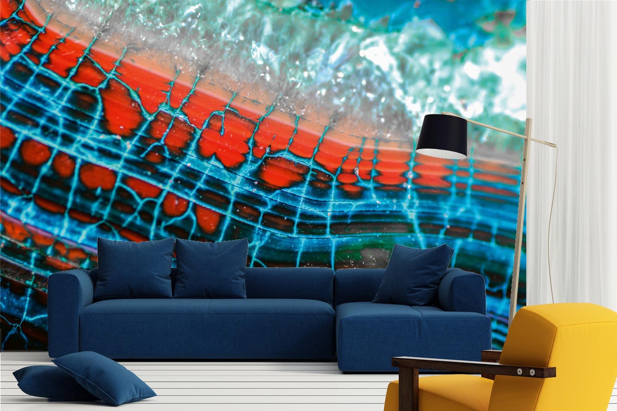 DIMEX LINE Non-Woven Photo Wallpaper Blue-RED Dragon Vein 375 x 250 cm - Non-Woven Wallpaper, Wall Mural, Wall Art - Wallpaper for Living Room, Bedroom, Office, Kitchen