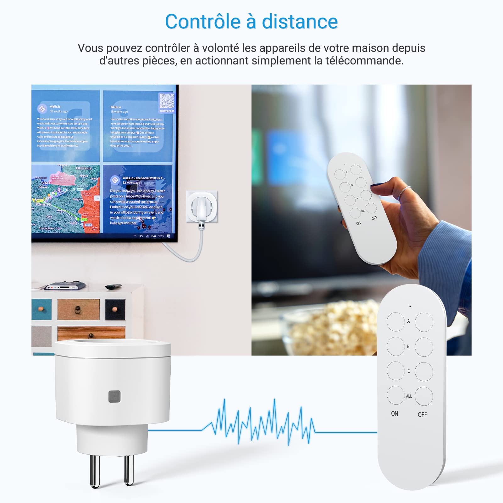 Prise Telecommande sans Fil 3000 W, SURNICE Intelligente Prises Télécommandées Programmable pour Décoration de Vacances, Portée de 80 M, All On/Off, Blanc