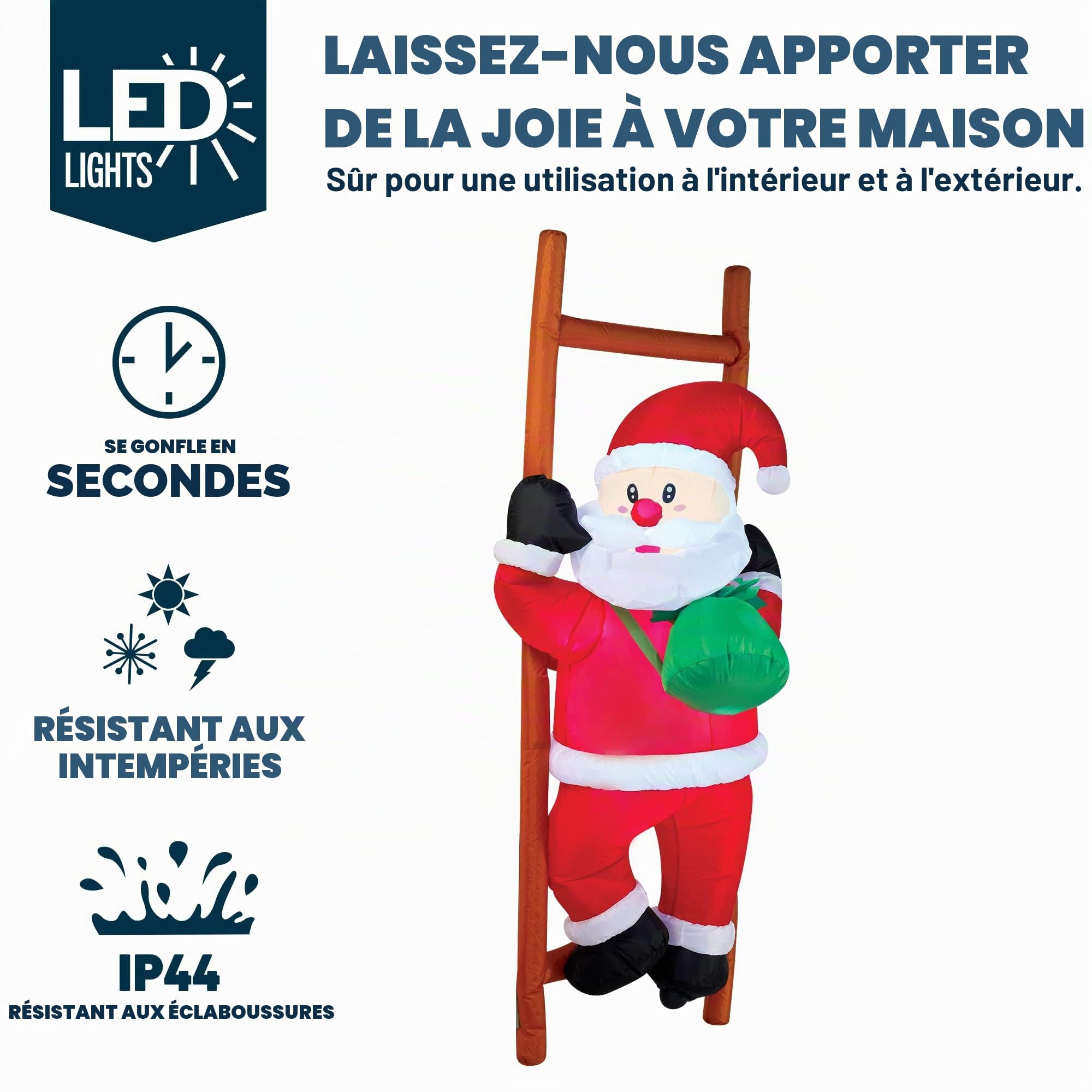 Joiedomi Père Noël Grimpant Gonflable 1,8 m - Décoration de Noël à Suspendre Avec LED Intégrées - Pour Fête en Intérieur, Extérieur, Cour, Jardin, Pelouse