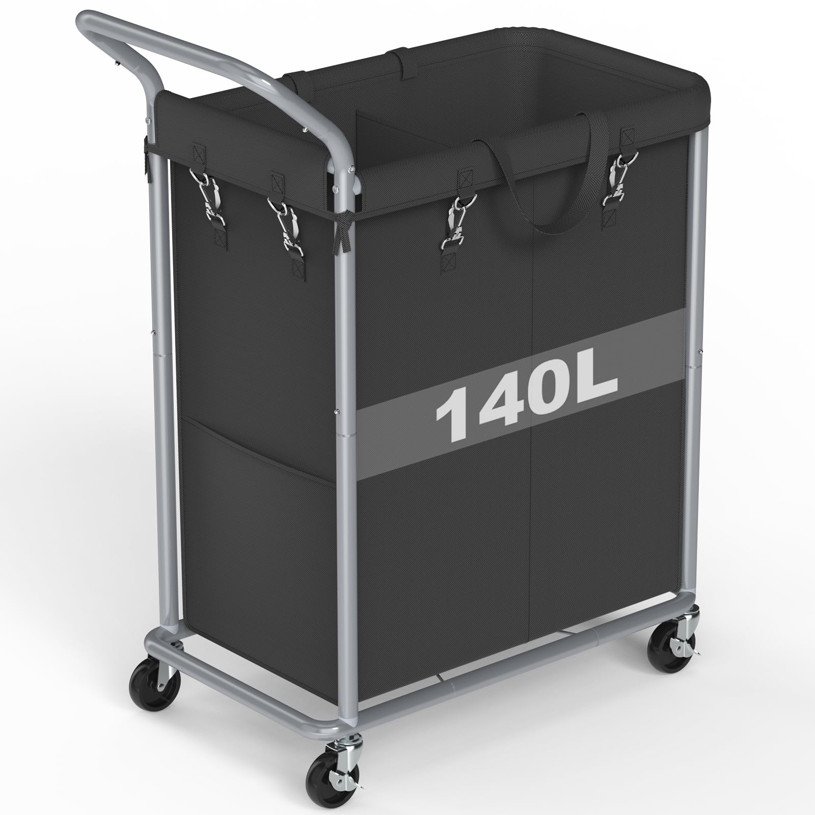 Ollieroo Laundry Basket with Wheels, 2-Section Rolling Laundry Hamper with Removable Liner, 37 Gallons (140L) Laundry Sorter Cart, Blanket Storage Organizer with Sturdy Metal Frame(Black)