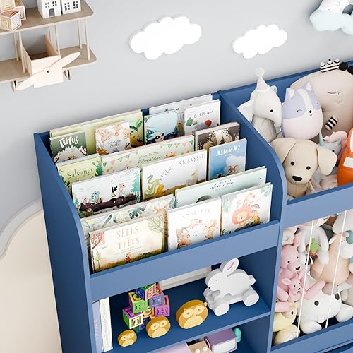 Miniatura 7 de Organizador de juguetes para niños de 61 pulgadas de ancho con almacenamiento de animales de peluche, estantería Montessori con 4 compartimentos