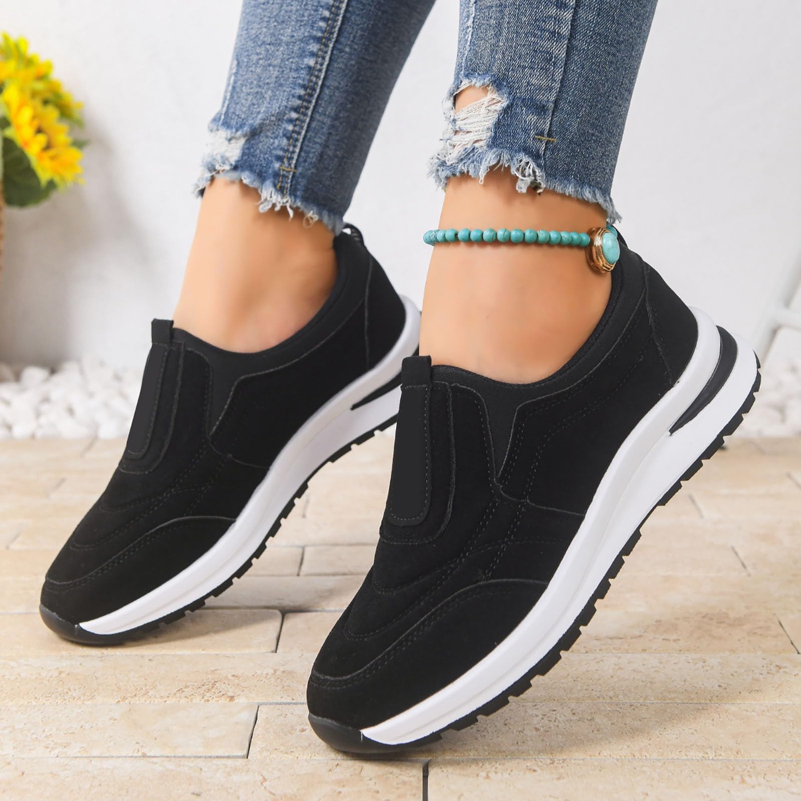 Scarpe da ginnastica da donna slip-on, larghezza H, scarpe ortopediche, comode | Scarpe da corsa con plantare morbido, leggere, senza lacci, sportive, per il tempo libero, per tutti i giorni