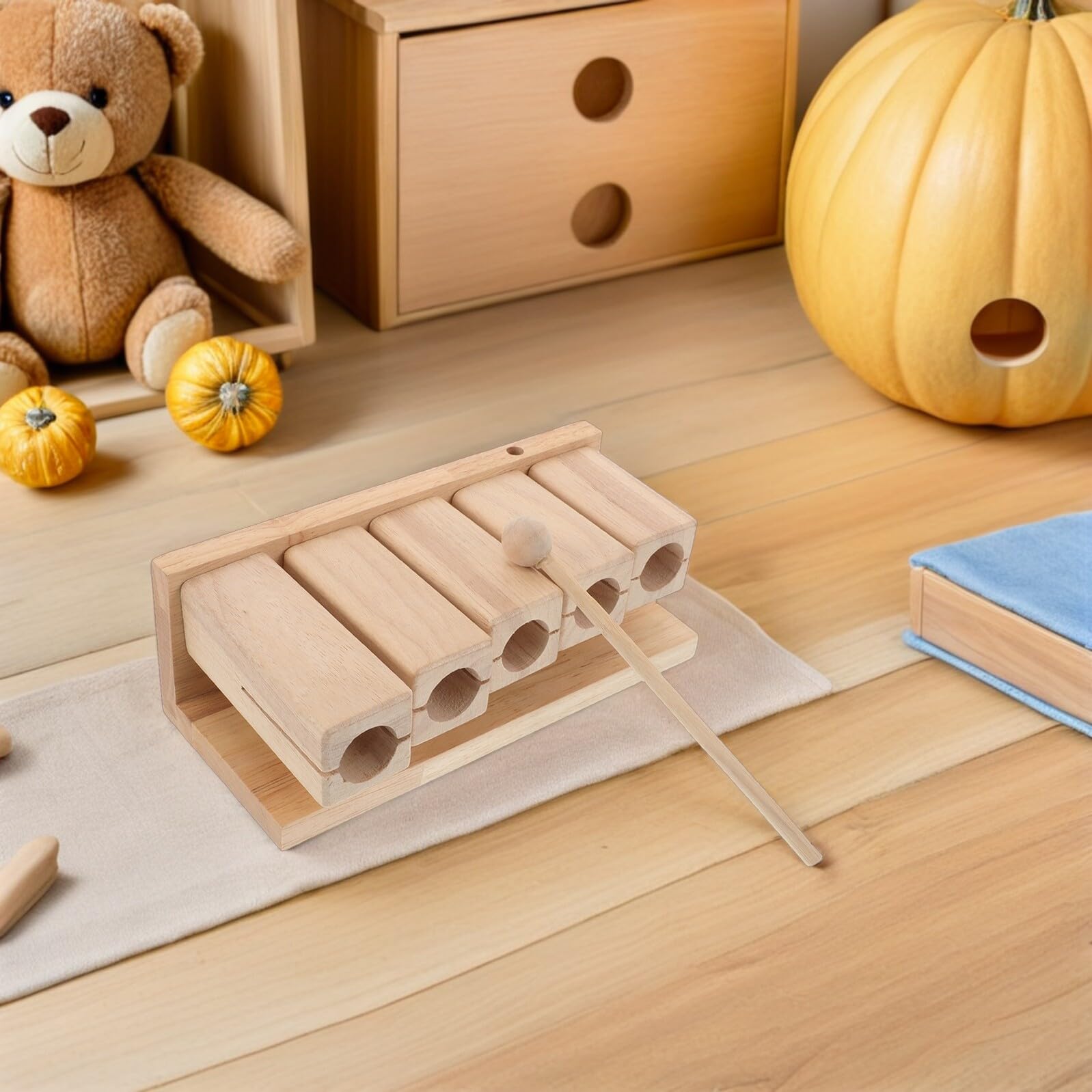 Abaodam Blocco di Legno Percussione Musicale in Legno Naturale, Strumento Orff Educativo per Ragazzo Ragazza, Blocco Ritmico con Suono a Cinque Toni, per Scuole e Attività Didattiche