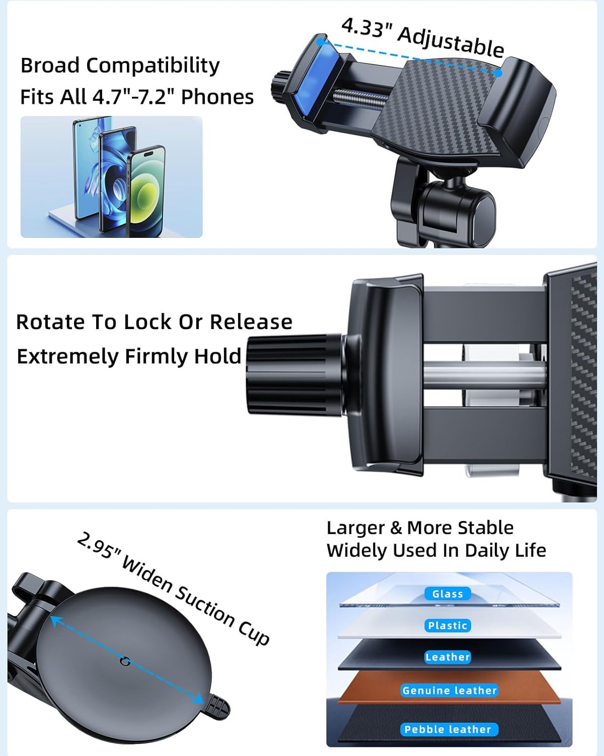 Car Phone Holder for Windshield Window Video Recording Vlogging Filming, Multi-Angle Adjustable & Rotatable & No Swiveling Car Phone Mount for 4.7"-6.9" iPhone 16 15 14 Samsung S25 Ultra - Image 5