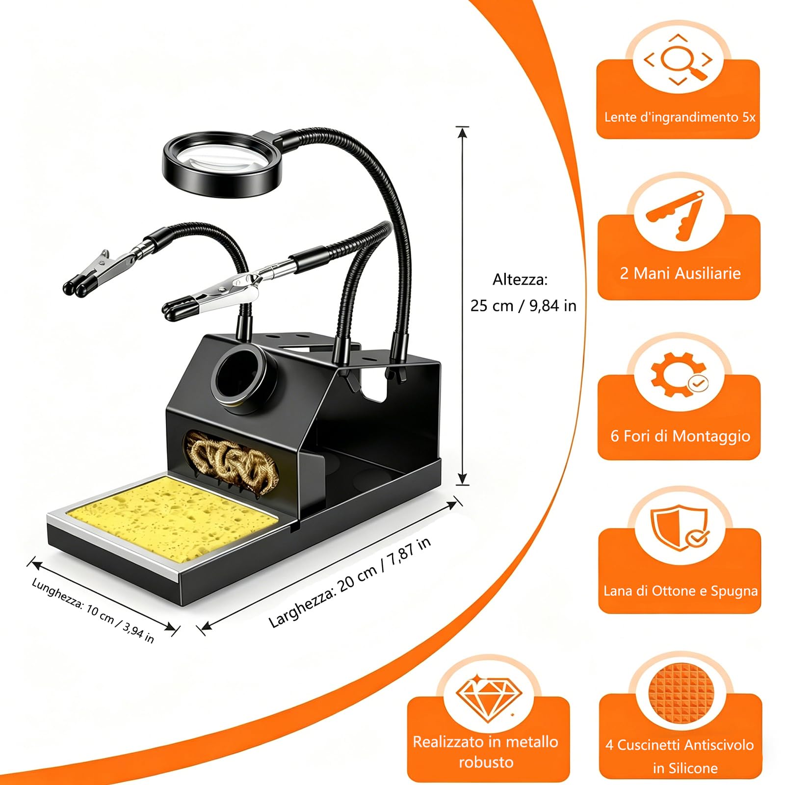 Kit Saldatore a Stagno 100W, Supporto Robusto Antiscivolo, 180–500 °C | Terza Mano e Lente d'Ingrandimento, Modalità di Sospensione, Display LED, Temperatura Regolabile, Fil Stagno senza Piombo