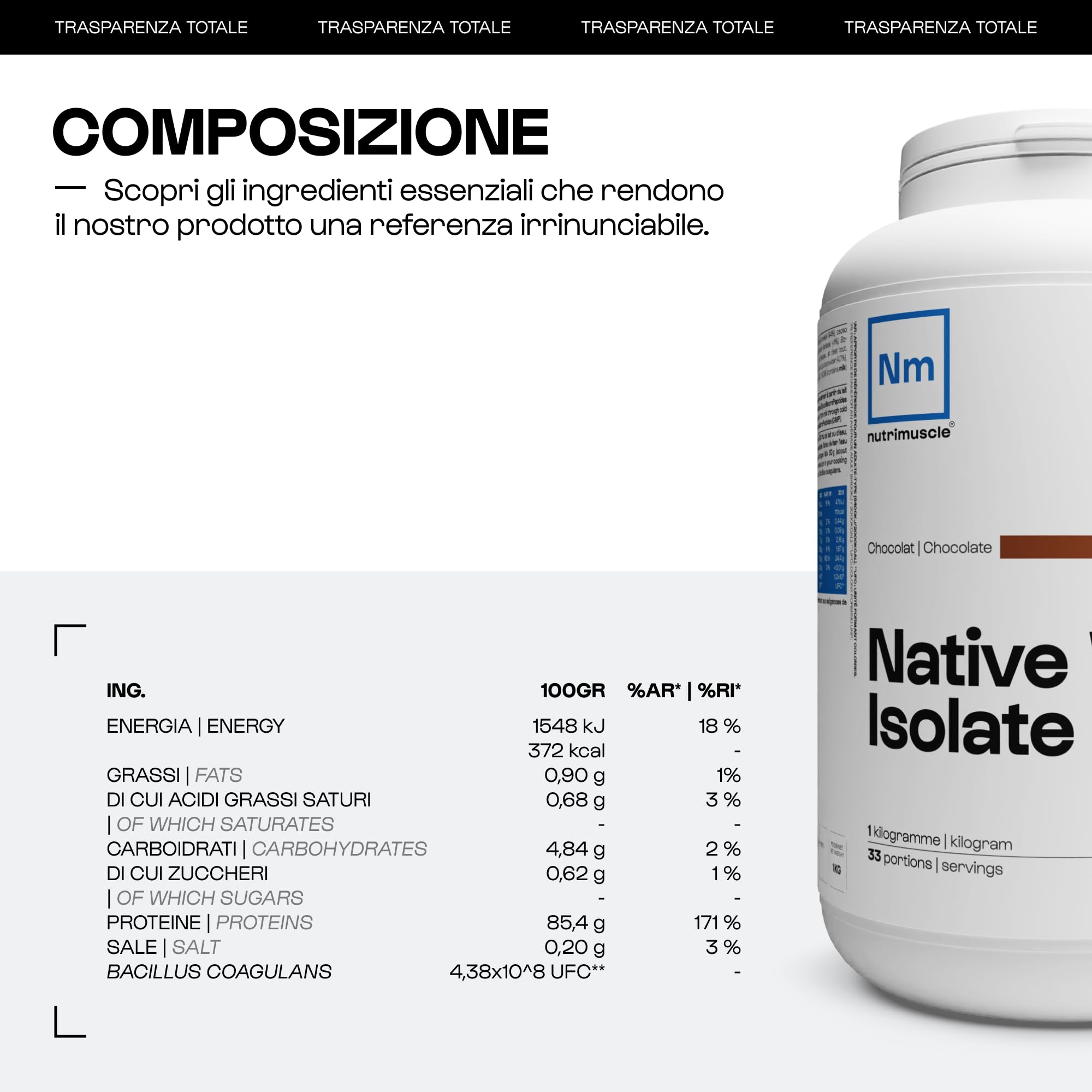 Nutrimuscle Isolato di siero di latte puro al 100% | Polvere extra proteica (90%) - Latte francese - Bodybuilding e fitness | Gusto Cioccolato Naturale (1,5 kg (confezione da 1))…
