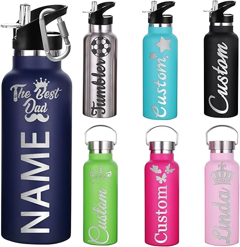 Hapelf Botellas de agua personalizadas, botella de agua aislada personalizada, con nombre grabado, botella deportiva de 12 onzas26 onzas, regalos