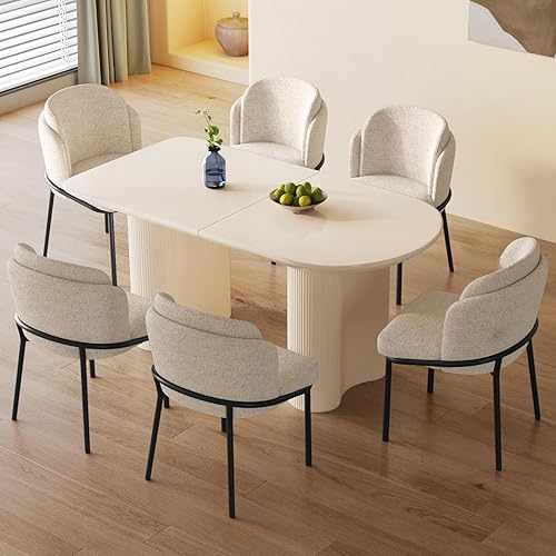 Miniatura 30 de Mesa de comedor que ahorra espacio para apartamentos pequeños para 4-6 personas, muebles resistentes de mediados de siglo (blanco crema, mesa de 55