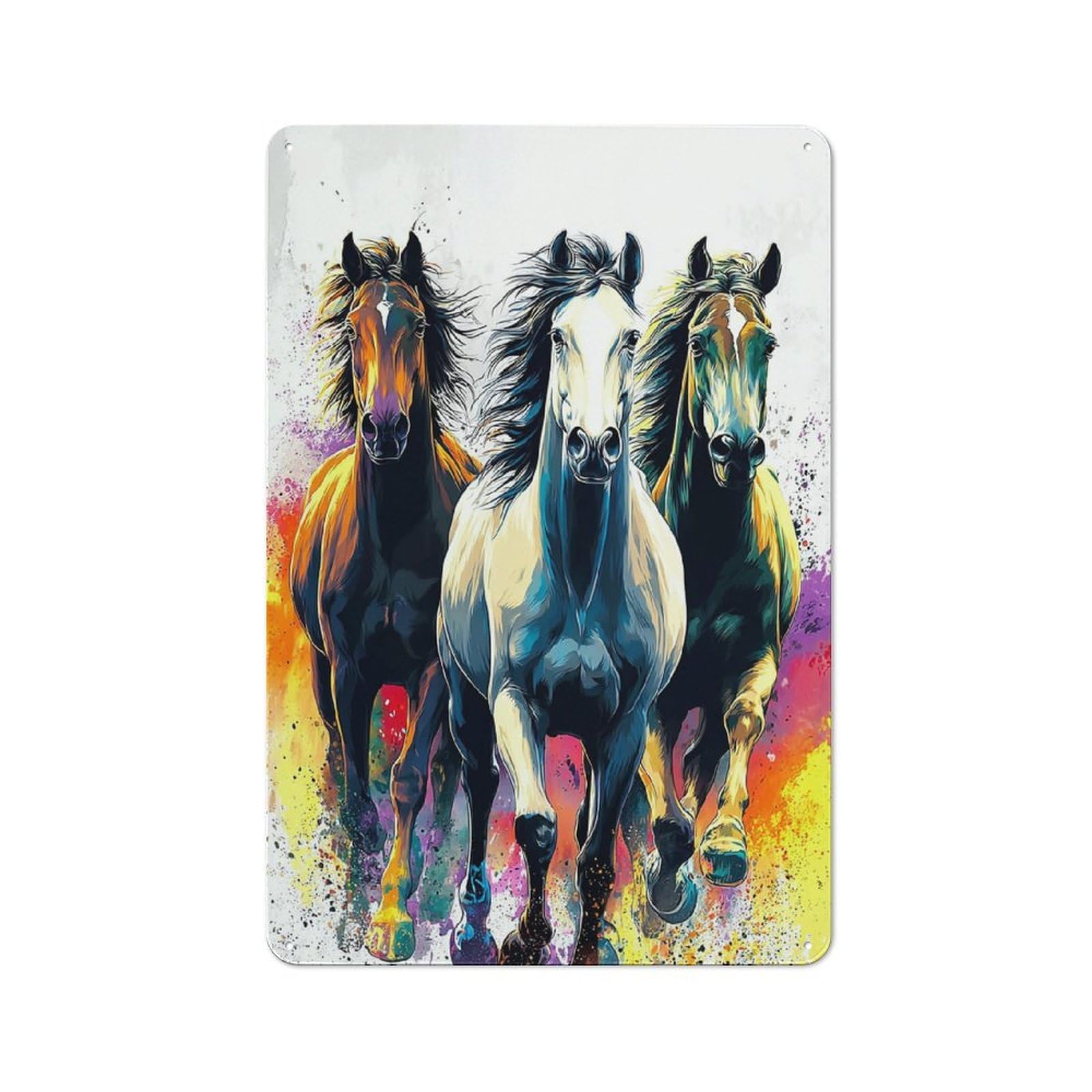 Junmoney Colorful Horse Trio Artwork Retro Metal Wall Sign 30X20cm For Hobby Room Or Studio, For Garage, Workshop And Man Cave Decoration