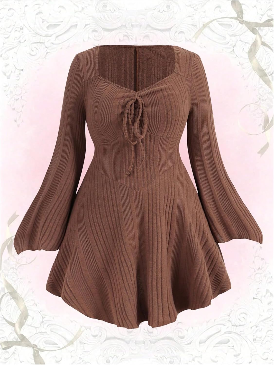 Verdusa Womens Plus Size Sweater Dress Fall Dresses Bell Long Sleeve Lightweight Short Sweater Dresses Corset Dress - Image 5