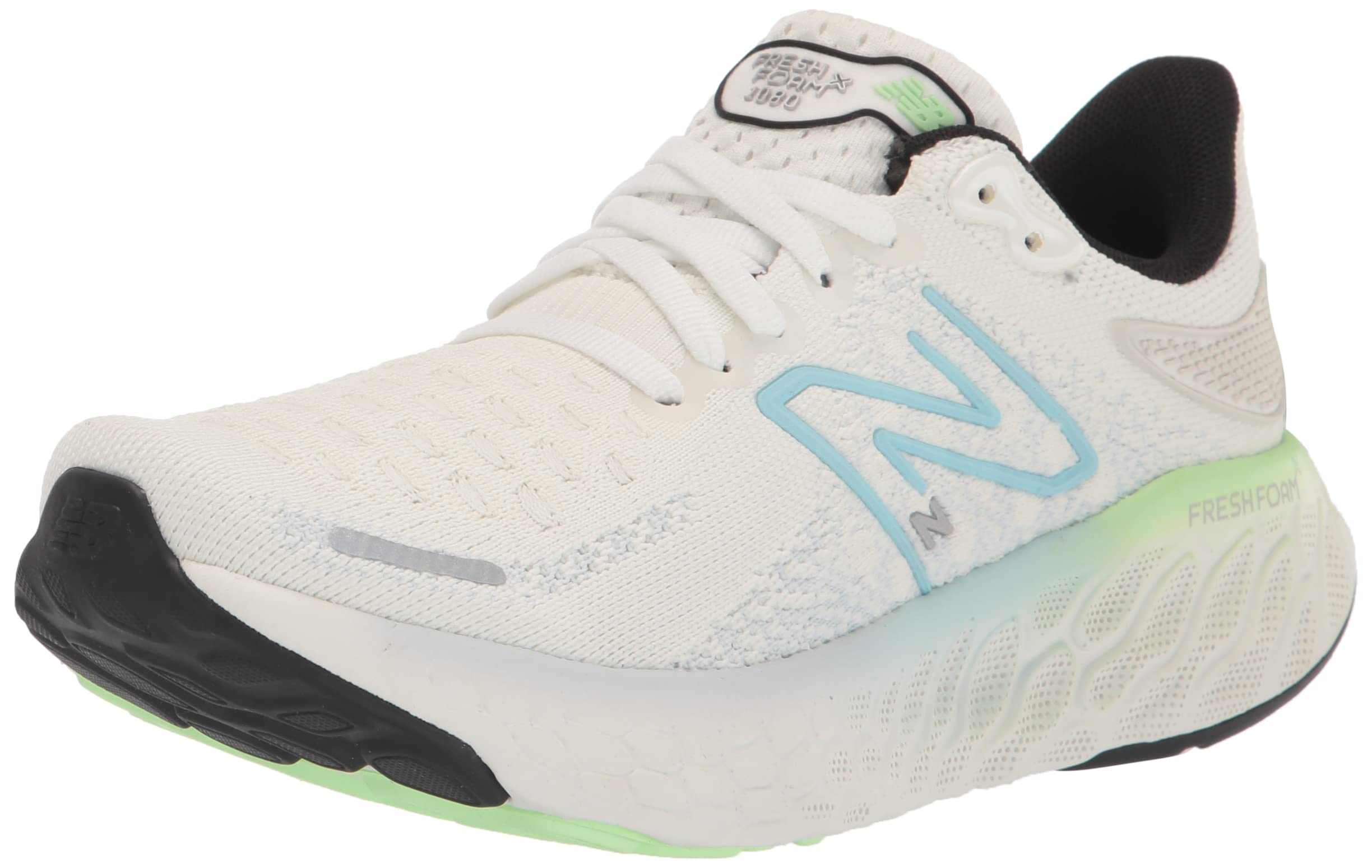 New Balance Women's Fresh Foam X 1080 V12 Running Shoe, White/Bleach Blue/Green Aura, 5 W