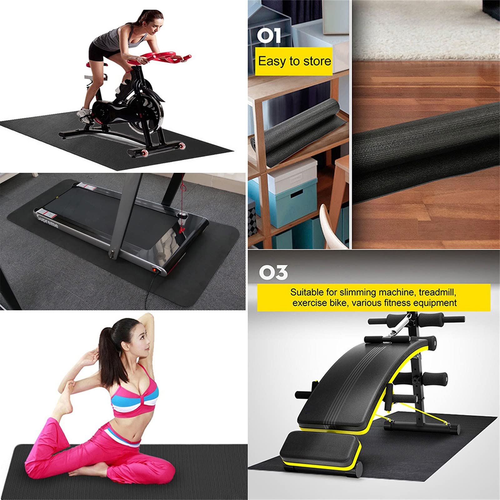 Tappetino Insonorizzante per Tapis Roulant Tappeto Antiscivolo Antivibrazioni Protezione del Pavimento Tappetino Pieghevole per Attrezzi da Allenamento,Biciclette,Ellittica,Yoga, 190×85×0.4cm
