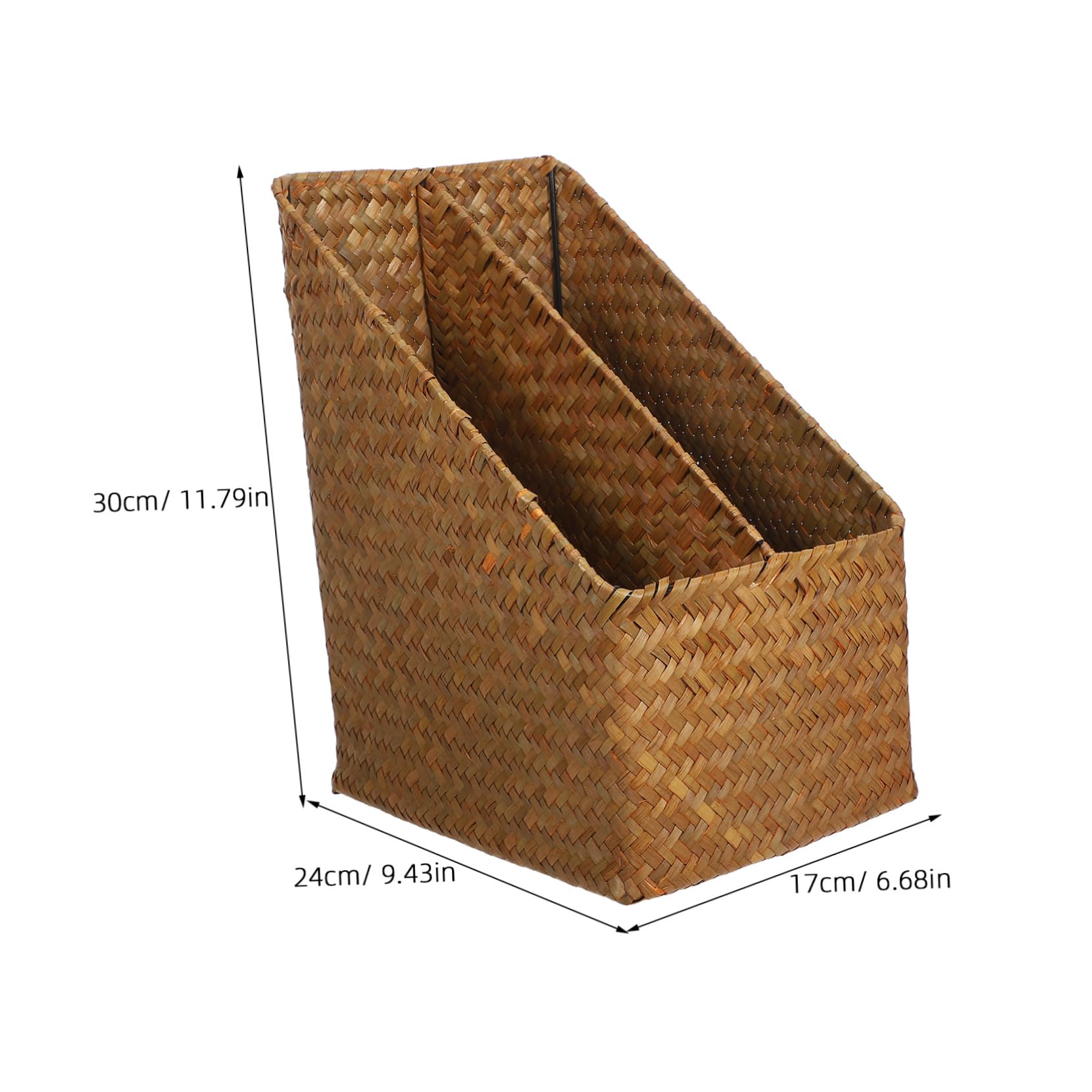 WHAMVOX Vertical File Folder Storage Basket Woven Document Organizer with Double Compartment for Office Home Use Versatile Storage for Files Magazines and Miscellaneous Items Design