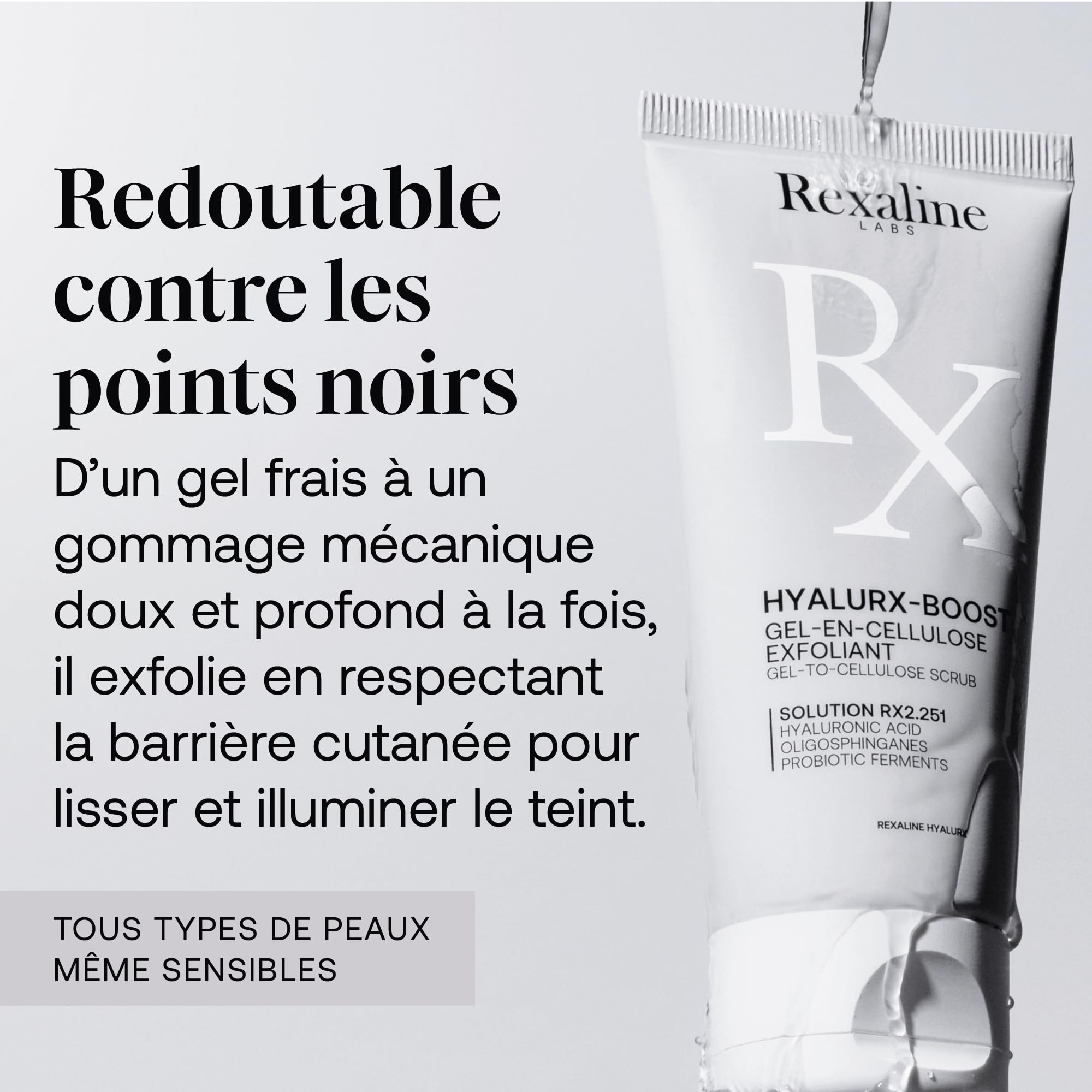 Rexaline HYALURX-BOOST Gel-in Cellulose Exfoliating Scrub, Hyaluronic Acid RX2, Cellulose & Probiotics - Image 2
