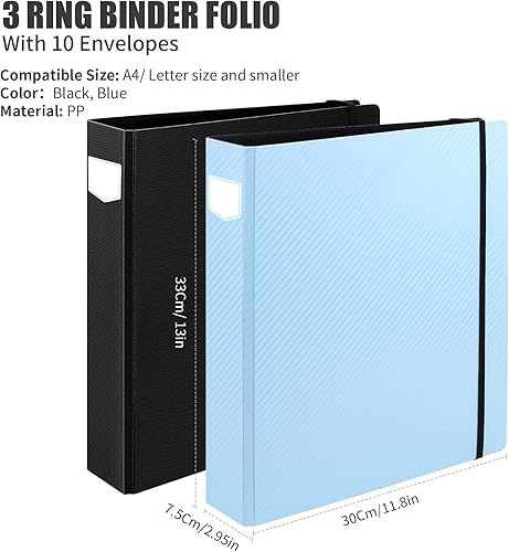 Miniatura 5 de Uquelic Carpeta grande de 3 anillas, organizador de carpetas de archivos con 8 sobres de plástico expandibles de tamaño A4 y 4 sobres de plástico de