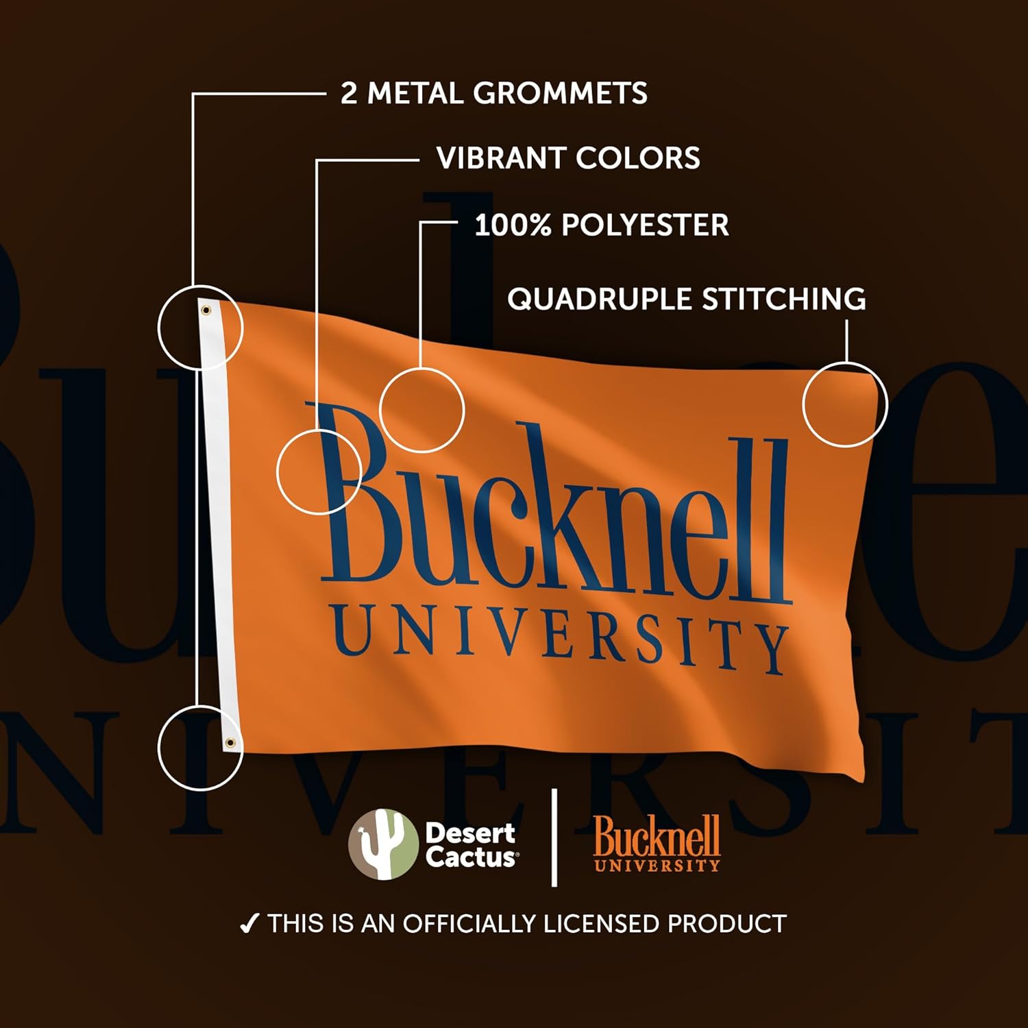 Desert Cactus Bucknell University BU Flag - 3 x 5 Feet Bison Banner, Indoor/Outdoor Durable Fabric, 100% Polyester Design (Style 8)