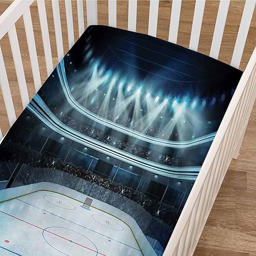 Miniatura 3 de Sábana bajera ajustable para cuna de hockey, foto de un estadio deportivo, llena de gente, audiencia, torneo, campeonato, microfibra suave y sedosa,
