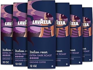 Lavazza Italian Roast Ground Coffee 6 Bags of 12oz, Dark Roast, Strong and Bold Taste, Intensity 5/5, 100% Arabica, Ideal for Drip Brewers, (Pack of 6) - Package May Vary