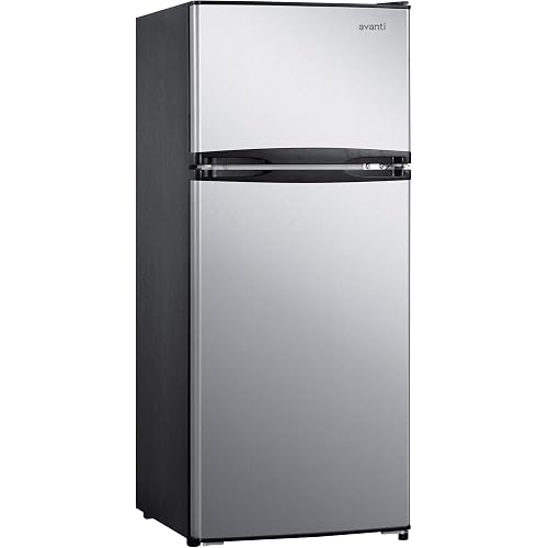 Avanti Apartment Refrigerator Freestanding Reversible Dual Doors Compact Design Full Fridge with Top Freezer, Adjustable Shelves, Full Range Temperature Control, with Crisper, 4.5-Cu.Ft, Metallic