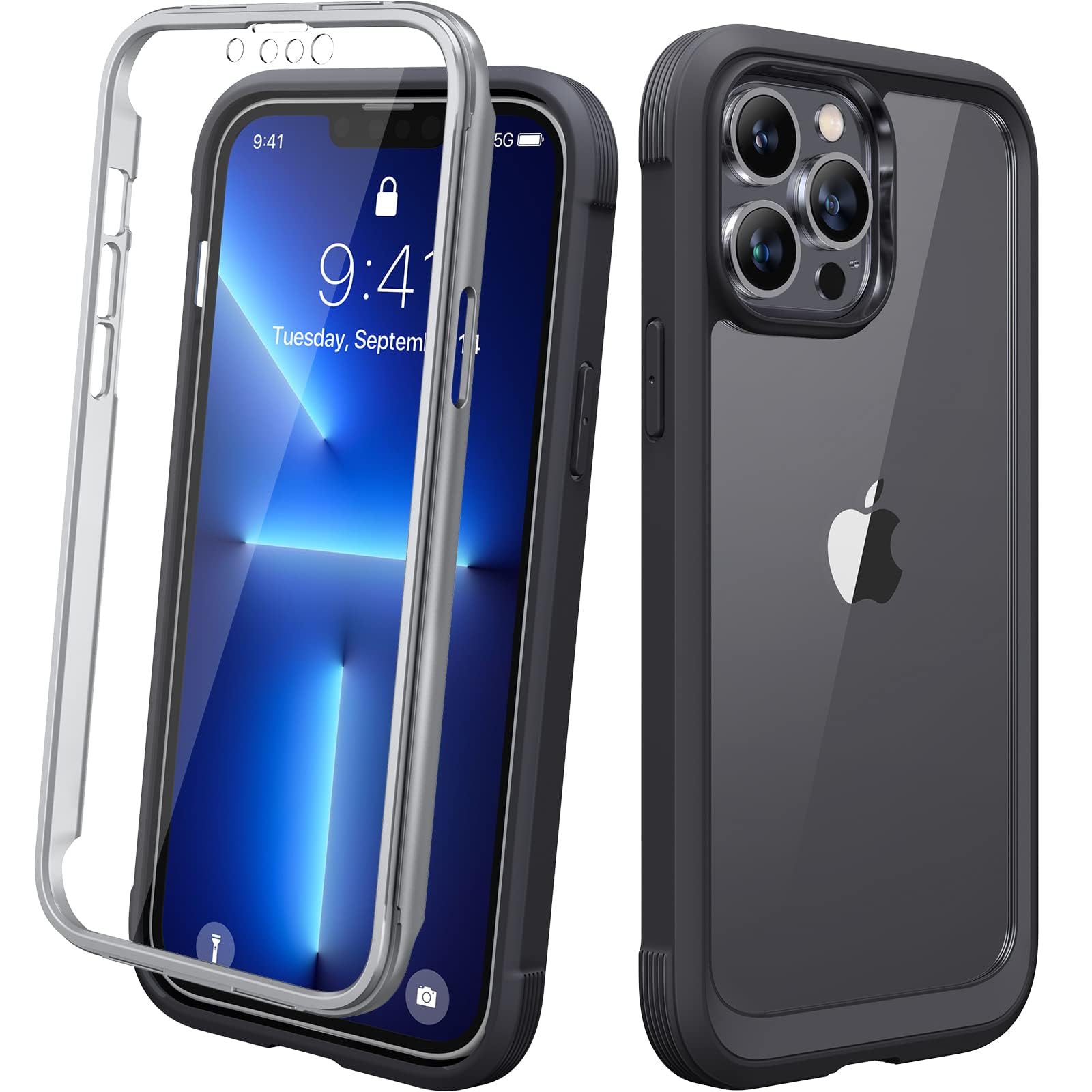 Diaclara for iPhone 13 Pro Max Case, Full Body Rugged with Built-in Touch Sensitive Anti-Scratch Screen Protector, Soft TPU Bumper Case for iPhone 13 Pro Max Case 6.7", Black