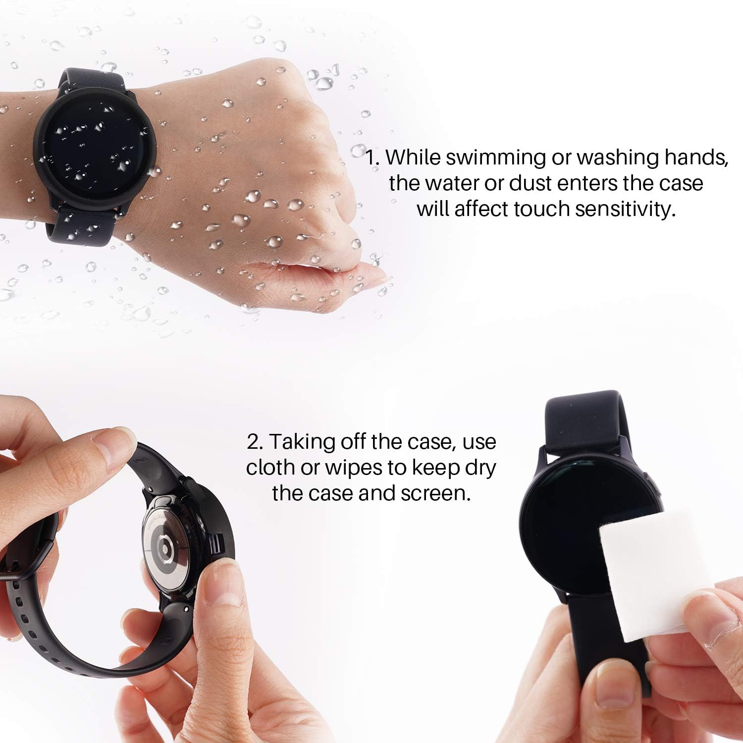 [2 Pack] EGV Case Compatible for Samsung Galaxy Watch Active 2 44mm【Not for Active 4 44MM】, Case with Screen Protector [Tempered Glass] Full Around Hard PC Protective Case - Matte Black