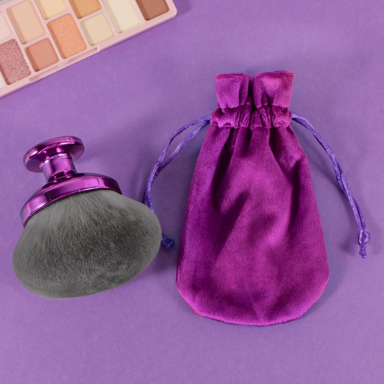 Blend & Blur Extra Large Body Makeup Brush for Self Tanner,Leg Makeup & Bronzer Self Tan Applicator, 90mm Wide Round Head Kabuki Brush For Application with Drawstring Velvet Bag (Purple) - Image 7