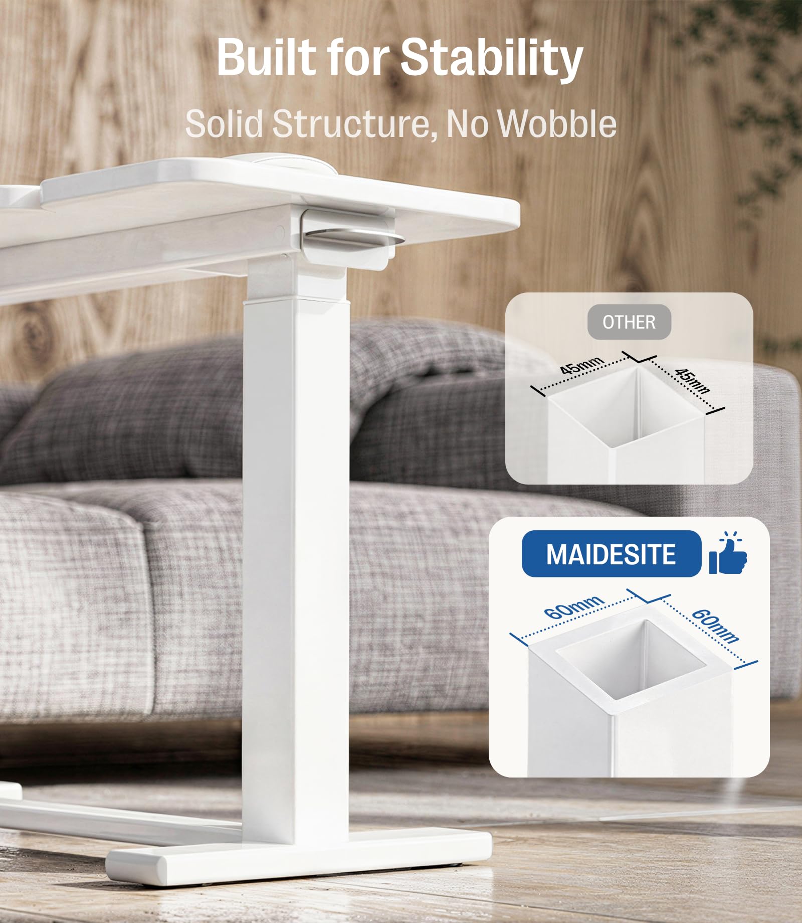 MAIDeSITe Table d’appoint en Forme C avec roulettes, Table réglable en Hauteur avec Plateau inclinable Double et butée, idéale pour Soins, Lecture et télétravail（Blanc）