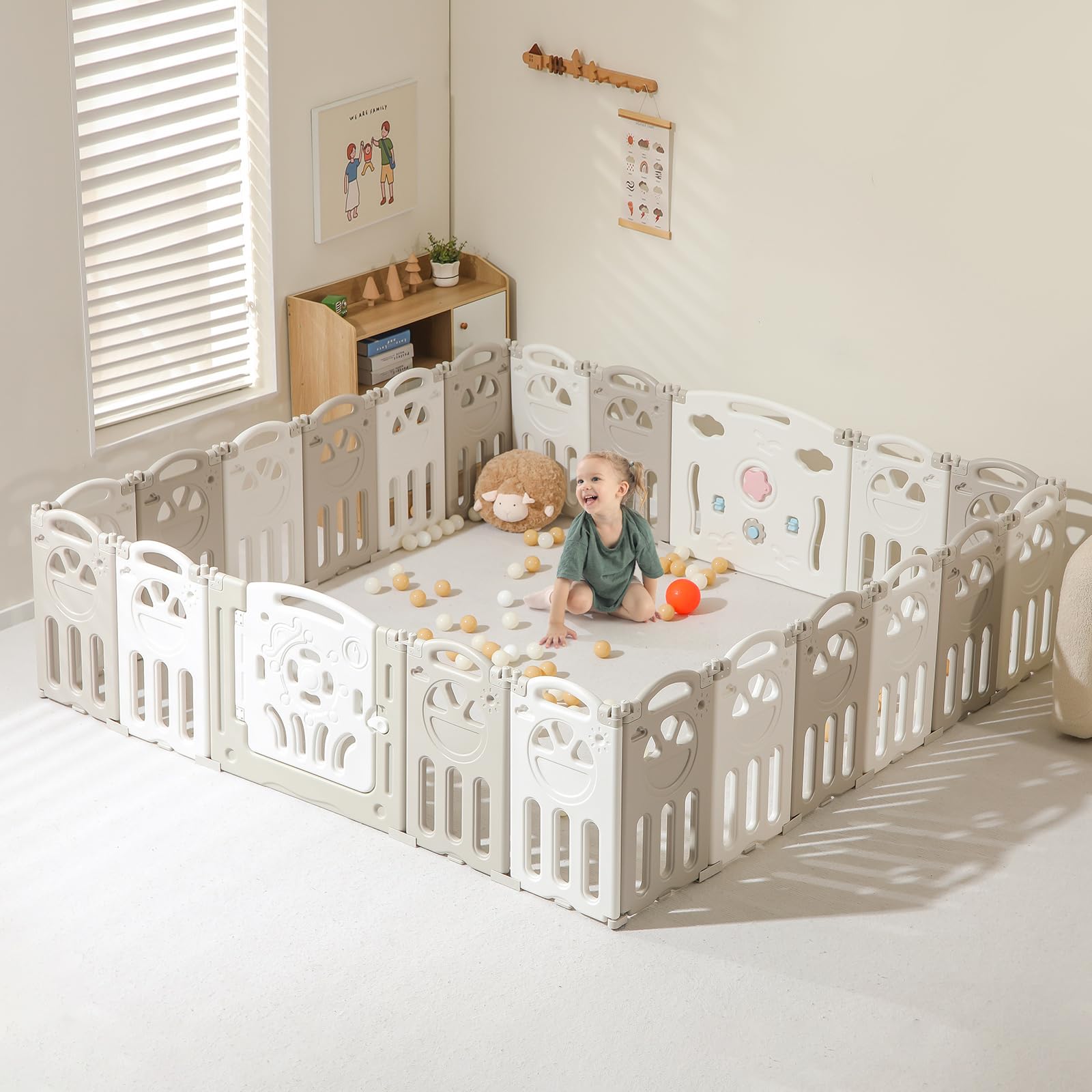 Photo 1 of Baby Playpen, Foldable Baby Playpen, Playpen for Babies and Toddlers, Baby Play Pen Large Baby Play Yard, Portable Baby Gate Playpen Safety Activity Center Adjustable Shape,14 Panels Grey-White 22 Panels