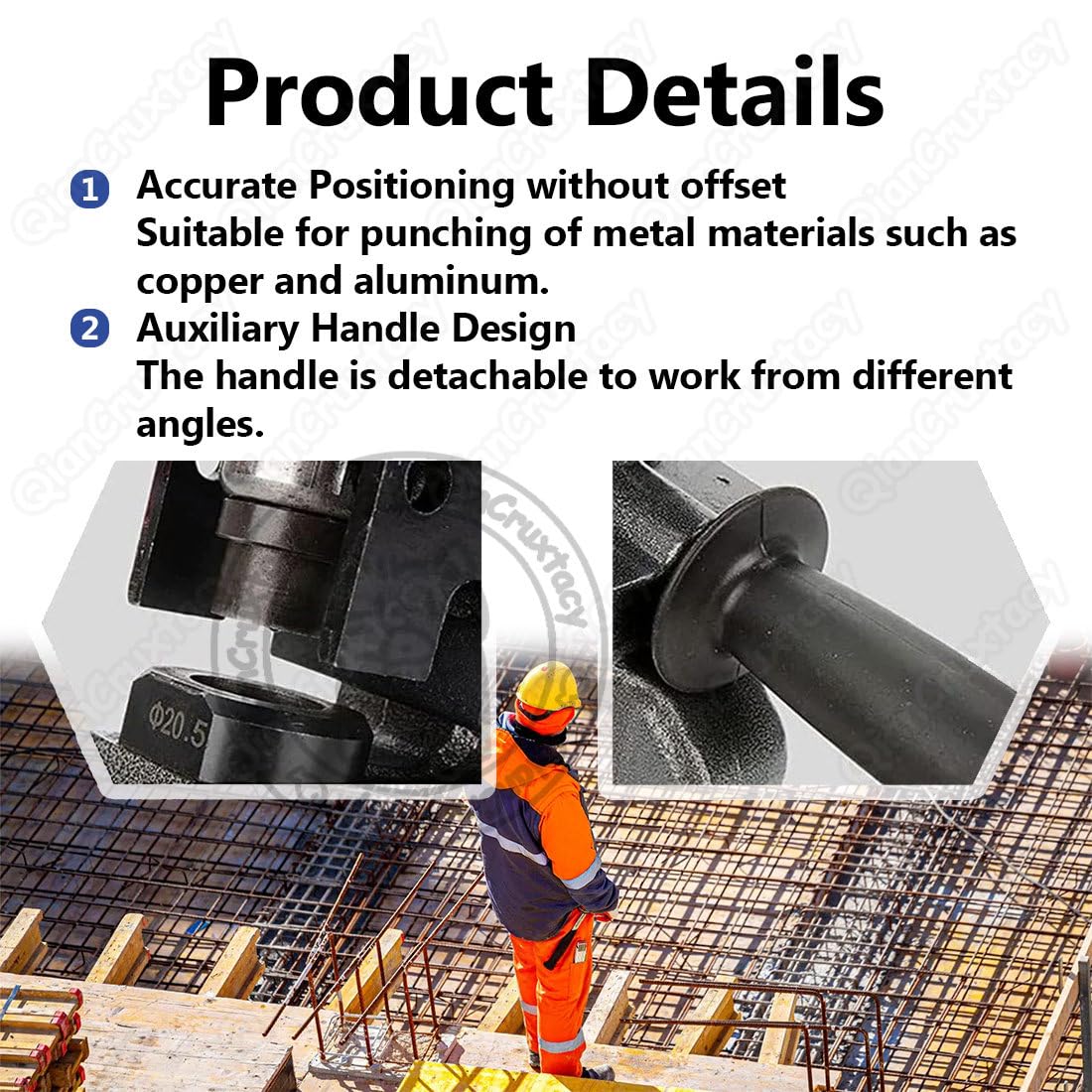 Professional Grade Electric Hydraulic Hole Puncher Set, 10T Force, for Steel, Iron, Aluminum, Copper Plates & Angle Steel, Complete Kit with 5 Dies, Base Plate and Tool Box AngleIron