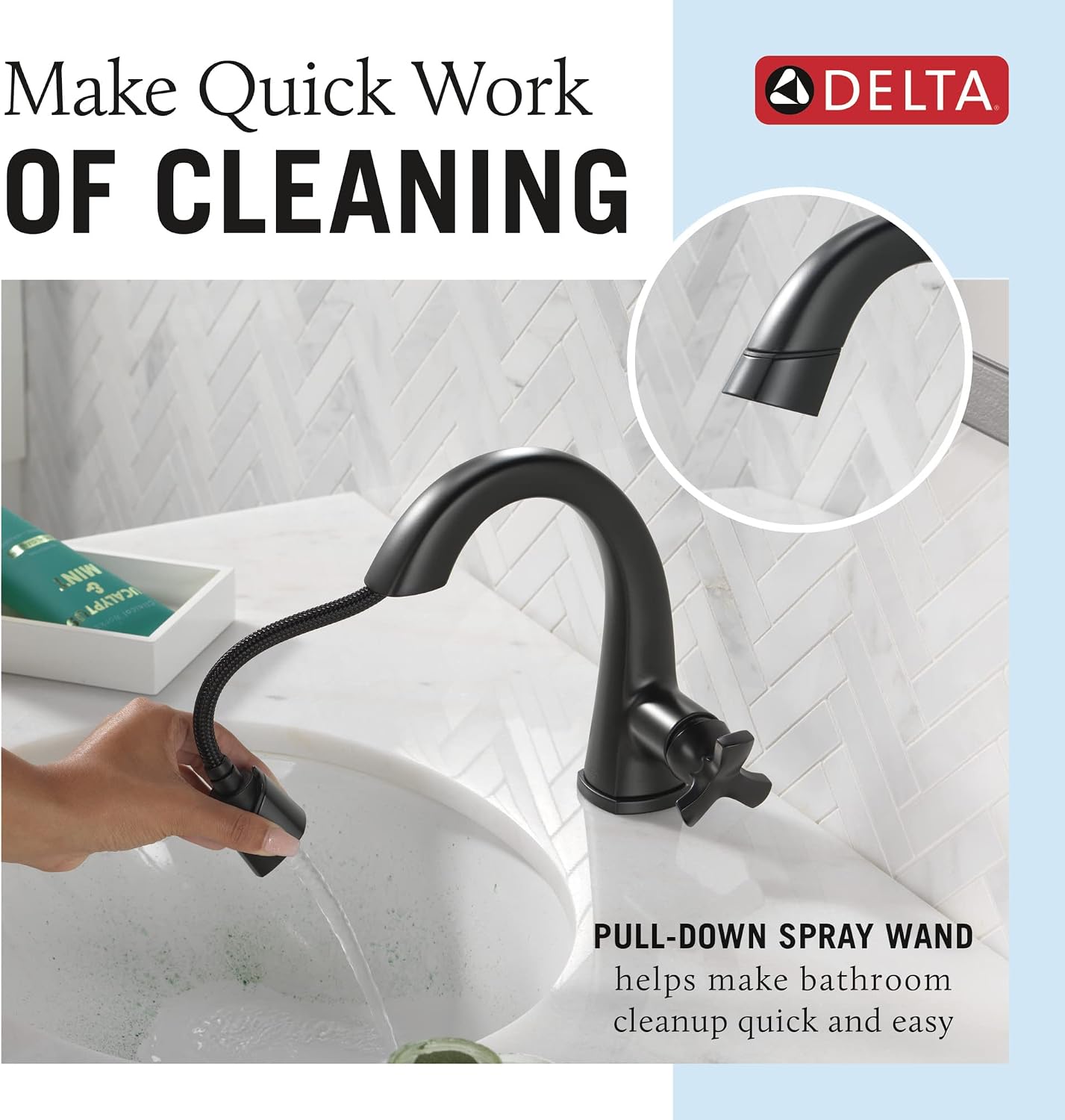 Delta Faucet Stryke Pull Down Bathroom Faucet, Bathroom Pull Out Faucet, Black Single Hole Bathroom Faucet with Pull Down Sprayer, Bathroom Sink Faucet Magnetic Docking, Matte Black 5776-BLPD-DST