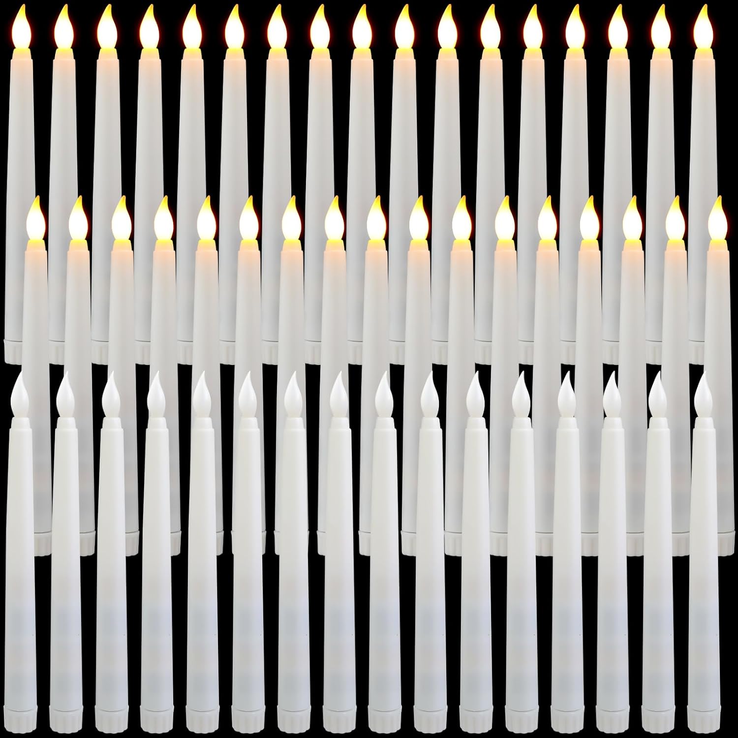 Baquler 50 Pcs 8.5 Inch LED Flameless Taper Candles Bulk Battery Operated Taper Candles Flickering Candlesticks for Wedding Church Valentines Day Table Decoration 8.5 Inch White 50