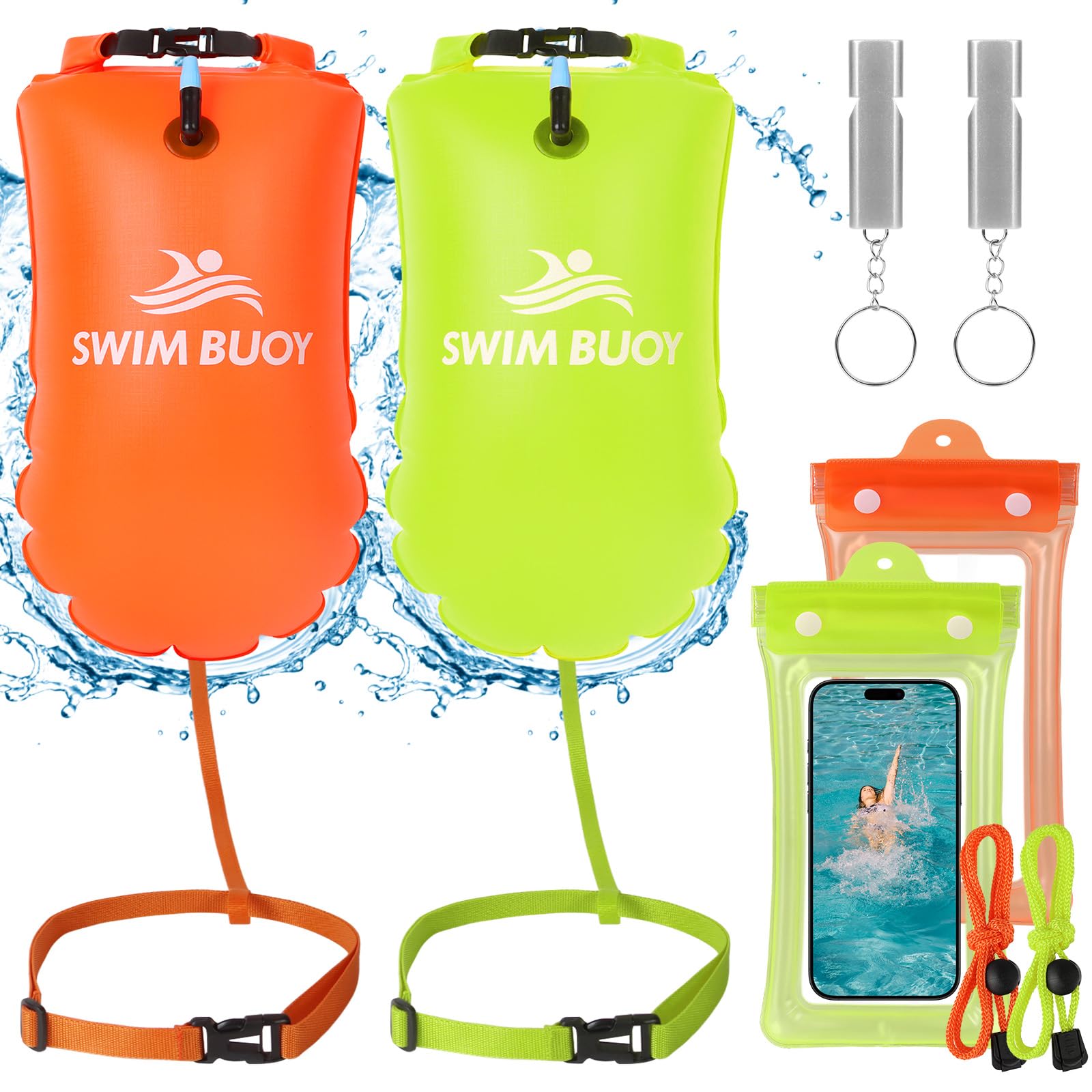 JONRRYIN Schwimmboje 28L, Trockensack und Schwimm Boje Aufblasbar, Sicherheitsgerät für Freiwasserschwimmen, Schwimmboje Ideal für Triathlons, Surfer