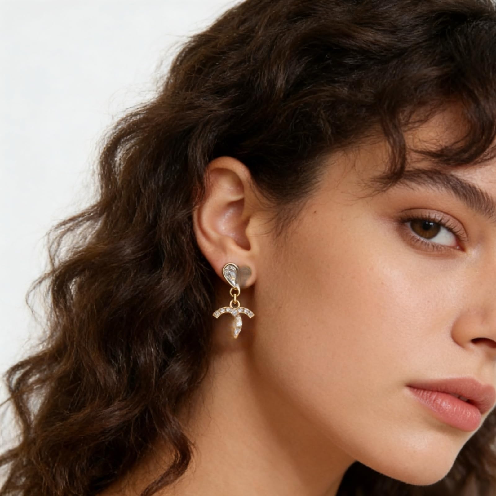 Crystal Heart Stud Drop Earrings, Charm, Rhinestone Embellished, Gold and Silver Tone. — view 4