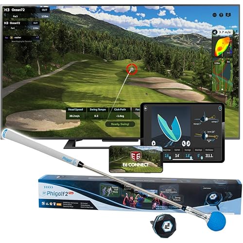 PHIGOLF Home Golf Game Simulator: Enjoy Interactive Golf with Motion Sensor & Swing Stick for Indoor & Outdoor Fun – 38,000+ Courses Worldwide, Compatible with Android, iOS, App & E6 Connect